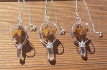 Load image into Gallery viewer, Natural TIGER EYE Gemstone 3 Stone Merkaba Spinning Star Faceted Pendulum