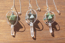 Load image into Gallery viewer, Natural RUBY IN FUCHSITE Gemstone 3 Stone Merkaba Spinning Star Faceted Pendulum