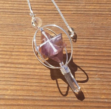 Load image into Gallery viewer, Natural AMETHYST Gemstone 3 Stone Merkaba Spinning Star Faceted Pendulum