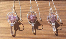 Load image into Gallery viewer, Natural AMETHYST Gemstone 3 Stone Merkaba Spinning Star Faceted Pendulum
