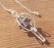 Load image into Gallery viewer, Natural BLUE AVENTURINE Gemstone 3 Stone Merkaba Spinning Star Faceted Pendulum