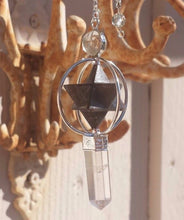Load image into Gallery viewer, Natural BLUE AVENTURINE Gemstone 3 Stone Merkaba Spinning Star Faceted Pendulum