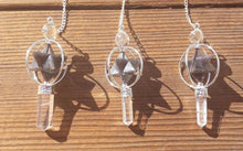 Load image into Gallery viewer, Natural BLUE AVENTURINE Gemstone 3 Stone Merkaba Spinning Star Faceted Pendulum