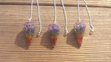 Load image into Gallery viewer, ORGONE 7 CHAKRA LAYERED Gemstone Faceted Orgone Pendulum