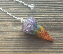 Load image into Gallery viewer, ORGONE 7 CHAKRA LAYERED Gemstone Faceted Orgone Pendulum