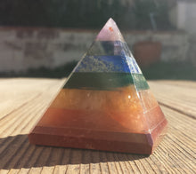 Load image into Gallery viewer, 7 CHAKRA BONDED Natural Large Gemstone Crystal Pyramid 45-55MM