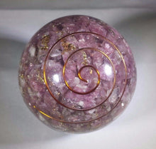 Load image into Gallery viewer, LARGE (60-70mm) LEPIDOLITE stone Orgone Gemstone Sphere Orgone Sphere