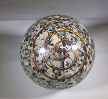 Load image into Gallery viewer, LARGE (60-70mm) DALMATIAN JASPER stone Orgone Gemstone Sphere Orgone Sphere