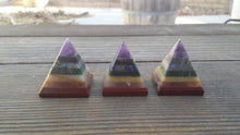 Load image into Gallery viewer, 7 CHAKRA BONDED natural medium gemstone crystal pyramid 35-40MM