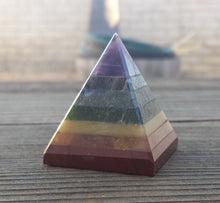 Load image into Gallery viewer, 7 CHAKRA BONDED natural medium gemstone crystal pyramid 35-40MM