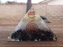 Load image into Gallery viewer, Extra Large (70-75mm) BLACK TOURMALINE/SELENITE  Orgone Gemstone Pyramid X-Large Pyramid Orgone