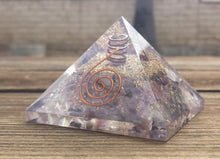 Load image into Gallery viewer, Large (60-65mm) PURPLE FLUORITE Orgone Gemstone Pyramid Large Pyramid Orgone