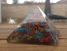 Load image into Gallery viewer, Extra Large (70-75mm) 7 CHAKRA MIXED Orgone Gemstone Pyramid X-Large Pyramid Orgone