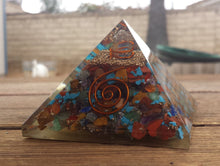 Load image into Gallery viewer, Extra Large (70-75mm) 7 CHAKRA MIXED Orgone Gemstone Pyramid X-Large Pyramid Orgone