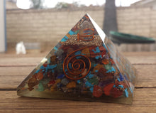 Load image into Gallery viewer, Extra Large (70-75mm) 7 CHAKRA MIXED Orgone Gemstone Pyramid X-Large Pyramid Orgone
