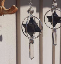 Load image into Gallery viewer, Natural BLACK AGATE GEMSTONE 3 Stone Merkaba Spinning Star Faceted Pendulum