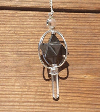 Load image into Gallery viewer, Natural BLACK AGATE GEMSTONE 3 Stone Merkaba Spinning Star Faceted Pendulum