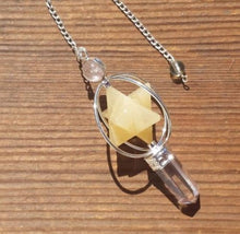 Load image into Gallery viewer, Natural GOLDEN QUARTZ GEMSTONE 3 Stone Merkaba Spinning Star Faceted Pendulum