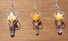 Load image into Gallery viewer, Natural GOLDEN QUARTZ GEMSTONE 3 Stone Merkaba Spinning Star Faceted Pendulum