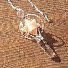 Load image into Gallery viewer, Natural MOONSTONE Gemstone 3 Stone Merkaba Spinning Star Faceted Pendulum
