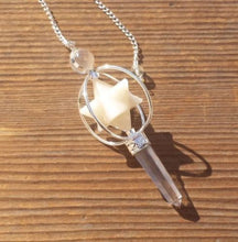 Load image into Gallery viewer, Natural MOONSTONE Gemstone 3 Stone Merkaba Spinning Star Faceted Pendulum