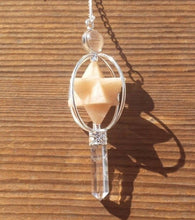 Load image into Gallery viewer, Natural MOONSTONE Gemstone 3 Stone Merkaba Spinning Star Faceted Pendulum