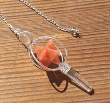 Load image into Gallery viewer, Natural RED AVENTURINE Gemstone 3 Stone Merkaba Spinning Star Faceted Pendulum