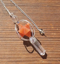 Load image into Gallery viewer, Natural RED AVENTURINE Gemstone 3 Stone Merkaba Spinning Star Faceted Pendulum