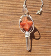 Load image into Gallery viewer, Natural RED AVENTURINE Gemstone 3 Stone Merkaba Spinning Star Faceted Pendulum