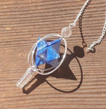 Load image into Gallery viewer, Natural LAPIS LAZULI Gemstone 3 Stone Merkaba Spinning Star Faceted Pendulum