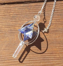 Load image into Gallery viewer, Natural LAPIS LAZULI Gemstone 3 Stone Merkaba Spinning Star Faceted Pendulum