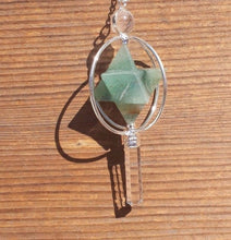 Load image into Gallery viewer, Natural GREEN AVENTURINE Gemstone 3 Stone Merkaba Spinning Star Faceted Pendulum
