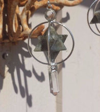 Load image into Gallery viewer, Natural LABRADORITE Gemstone 3 Stone Merkaba Spinning Star Faceted Pendulum