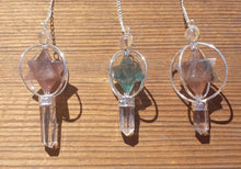 Load image into Gallery viewer, Natural FLUORITE Gemstone 3 Stone Merkaba Spinning Star Faceted Pendulum
