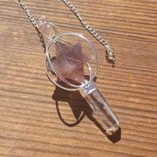 Load image into Gallery viewer, Natural FLUORITE Gemstone 3 Stone Merkaba Spinning Star Faceted Pendulum
