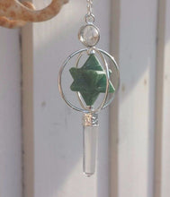 Load image into Gallery viewer, Natural JADE Gemstone 3 Stone Merkaba Spinning Star Faceted Pendulum