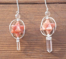 Load image into Gallery viewer, Natural SUNSTONE Gemstone 3 Stone Merkaba Spinning Star Faceted Pendulum
