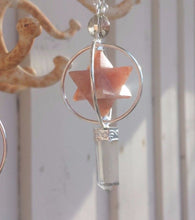 Load image into Gallery viewer, Natural SUNSTONE Gemstone 3 Stone Merkaba Spinning Star Faceted Pendulum