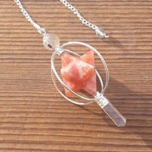 Load image into Gallery viewer, Natural SUNSTONE Gemstone 3 Stone Merkaba Spinning Star Faceted Pendulum