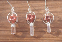 Load image into Gallery viewer, Natural RED JASPER Gemstone 3 Stone Merkaba Spinning Star Faceted Pendulum