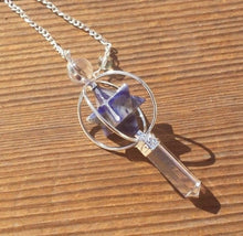 Load image into Gallery viewer, Natural SODALITE Gemstone 3 Stone Merkaba Spinning Star Faceted Pendulum