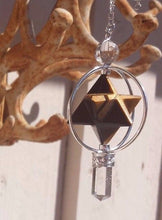 Load image into Gallery viewer, Natural TIGER EYE Gemstone 3 Stone Merkaba Spinning Star Faceted Pendulum