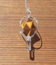 Load image into Gallery viewer, Natural TIGER EYE Gemstone 3 Stone Merkaba Spinning Star Faceted Pendulum