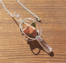 Load image into Gallery viewer, Natural UNAKITE Gemstone 3 Stone Merkaba Spinning Star Faceted Pendulum