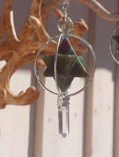 Load image into Gallery viewer, Natural RUBY IN FUCHSITE Gemstone 3 Stone Merkaba Spinning Star Faceted Pendulum