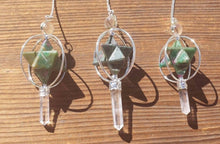 Load image into Gallery viewer, Natural RUBY IN FUCHSITE Gemstone 3 Stone Merkaba Spinning Star Faceted Pendulum