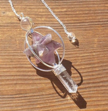 Load image into Gallery viewer, Natural AMETHYST Gemstone 3 Stone Merkaba Spinning Star Faceted Pendulum