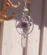 Load image into Gallery viewer, Natural AMETHYST Gemstone 3 Stone Merkaba Spinning Star Faceted Pendulum