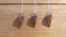 Load image into Gallery viewer, ORGONE 7 CHAKRA LAYERED Gemstone Faceted Orgone Pendulum