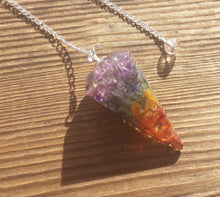Load image into Gallery viewer, ORGONE 7 CHAKRA LAYERED Gemstone Faceted Orgone Pendulum